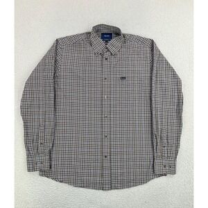 Faconnable Shirt Mens Large Brown Plaid Cotton Classic Fit Long Sleeve Button Up